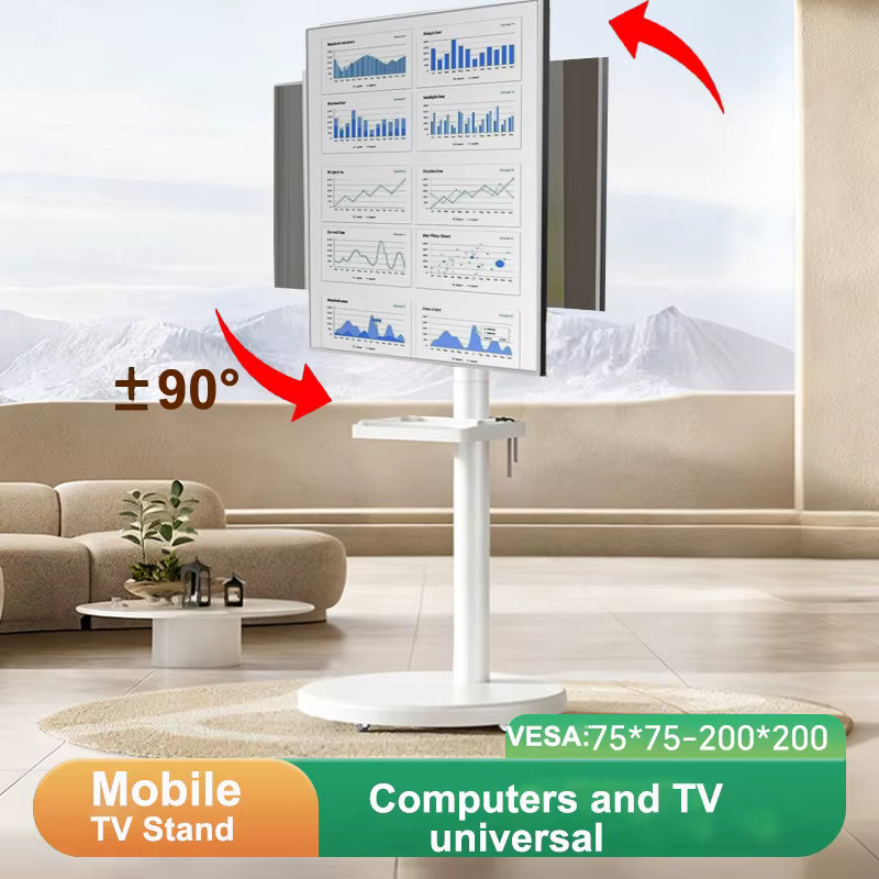 BEISHI Mobiler TV-Ständer für 10-42 Zoll Fernseher in Weiß, Höhenverstellbarer Rollbarer TV-Halter mit Medienablage und Feststellbaren Rädern aus Metall - Bild 5