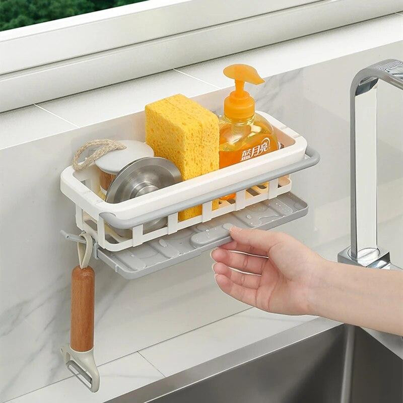 Waschbecken Schwammhalter und Abtropfgestell für Küche und Badezimmer, Lochfreies Organizer-Regal, Grün - Bild 1