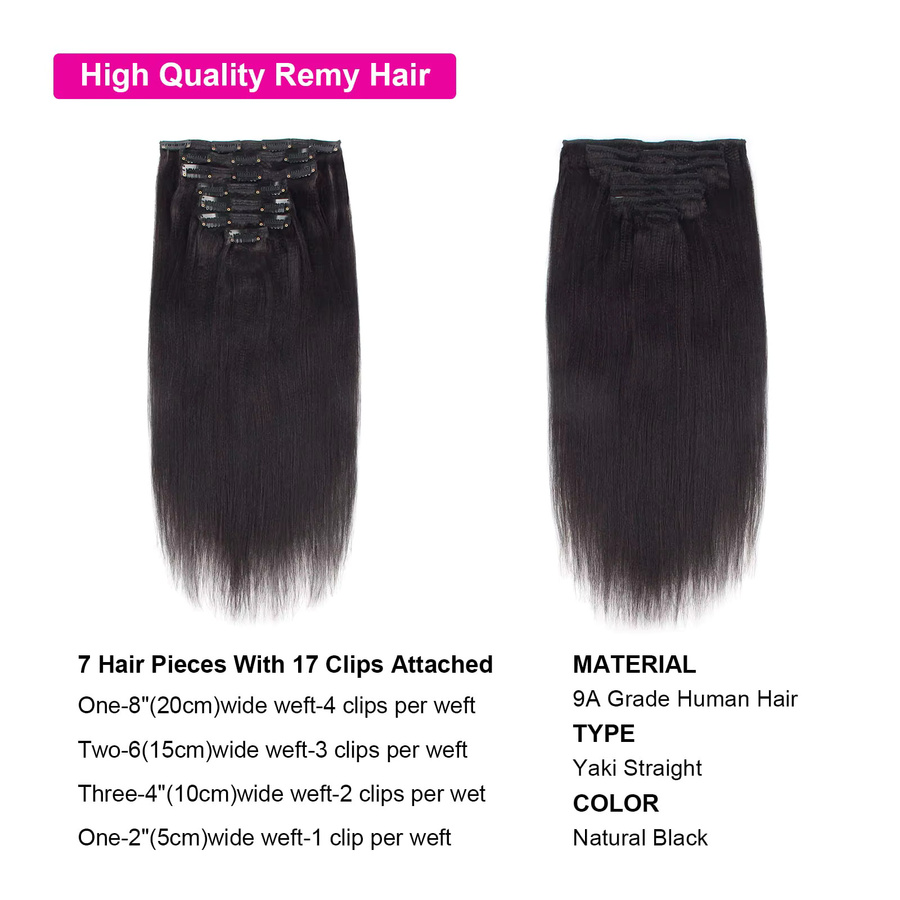 xbeauty Yaki Straight Clip-in-Haarverlängerungen, 100 % Echthaar, Damen - Bild 5