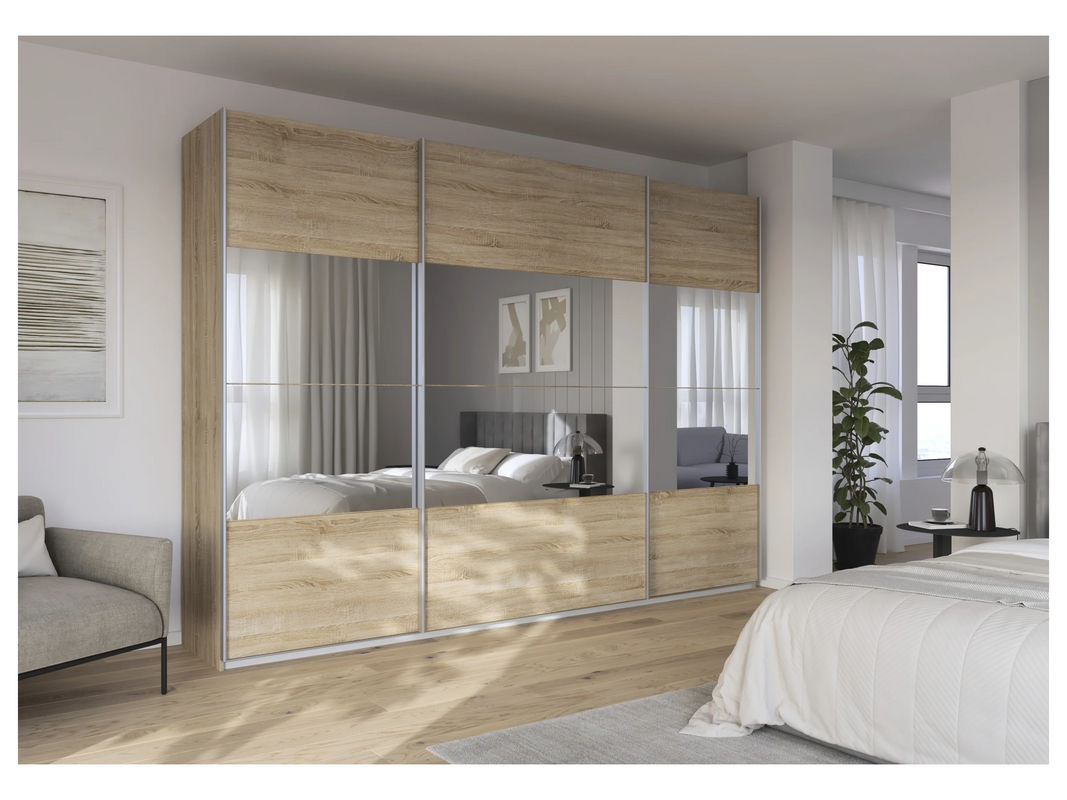 RAUCH Quadra Schwebetürenschrank Eiche mit Spiegelelementen, B/H: 315 x 230 cm - Bild 2