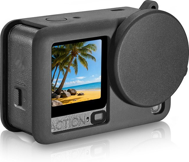 DJI Silikon-Schutzhülle für OSMO Action 6 in Schwarz mit Objektivdeckel und Hängeseil - Bild 1