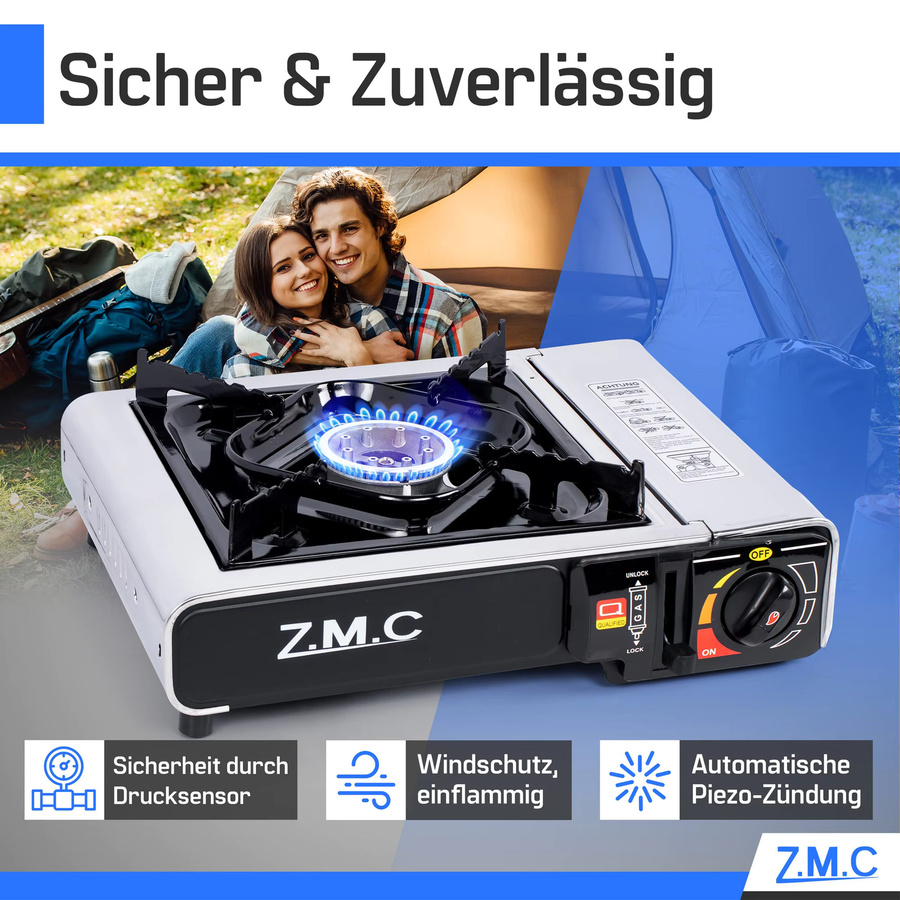 ZMC Campingkocher 1-flammig aus Edelstahl in Silber mit Piezo-Zündung und 4 Gaskartuschen à 227g im Transportkoffer - Bild 4