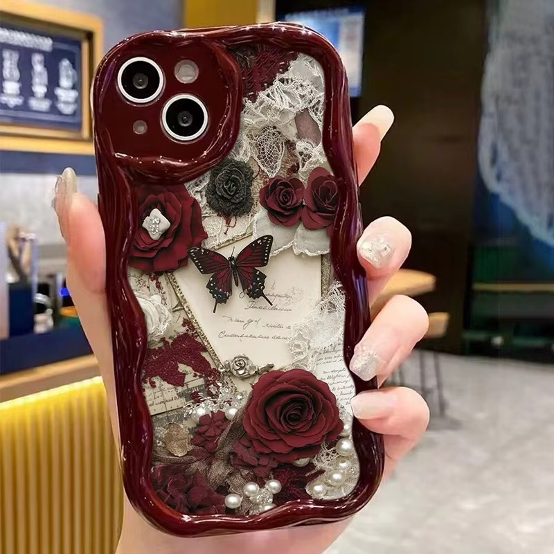Wolkerfly Handyhülle mit Schmetterlings-Design in Weinrot und Creme für iPhone 11 bis iPhone 17 Pro Max - Bild 2