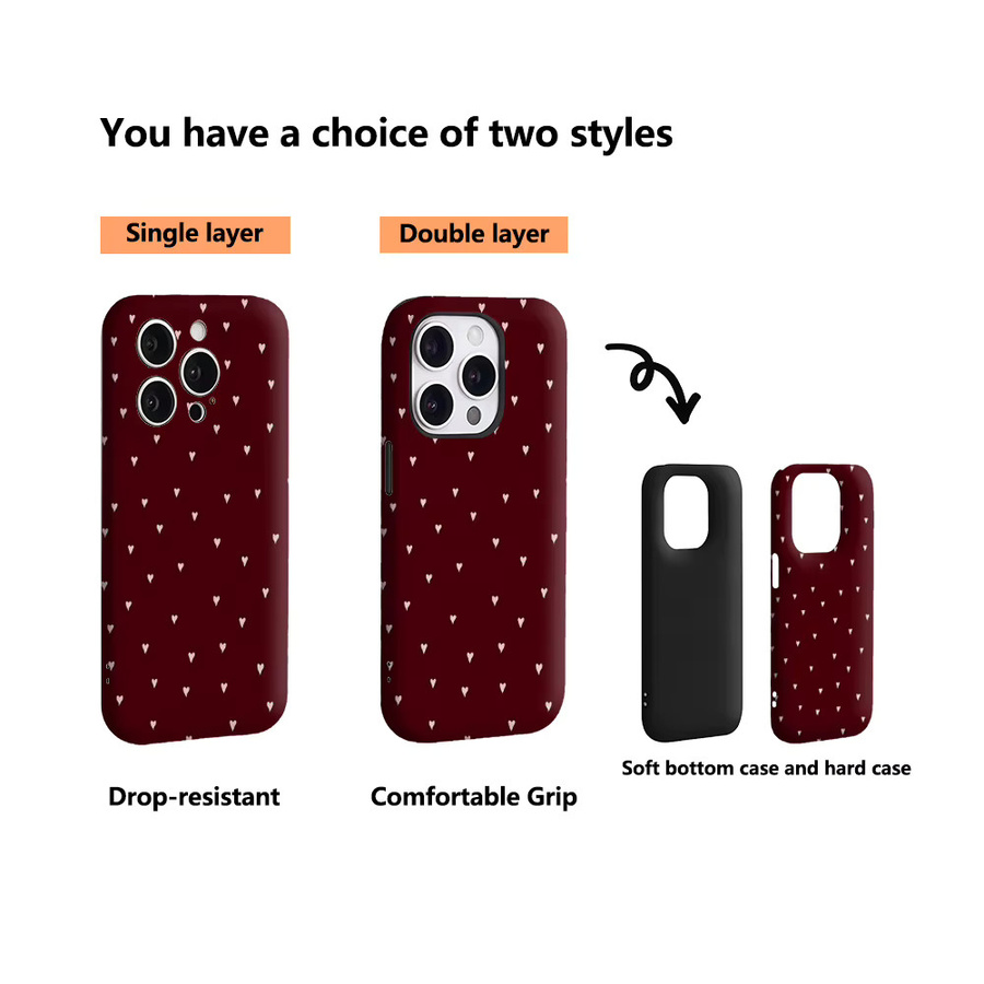 Potdemiel Handyhülle Burgundy & Blush Heart Scatter für iPhone 17 16 15 14 13 12 Pro Max Plus mit doppelschichtiger Rückseite in Rot und Pink - Bild 3