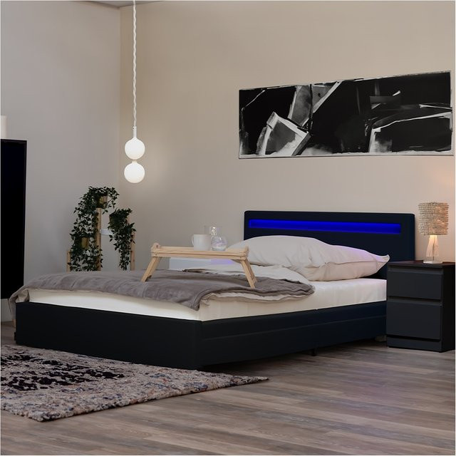 HOME DELUXE LED Bett NUBE mit Schubladen und Matratze, Schwarz, B/T: 180 x 200 cm - Bild 1