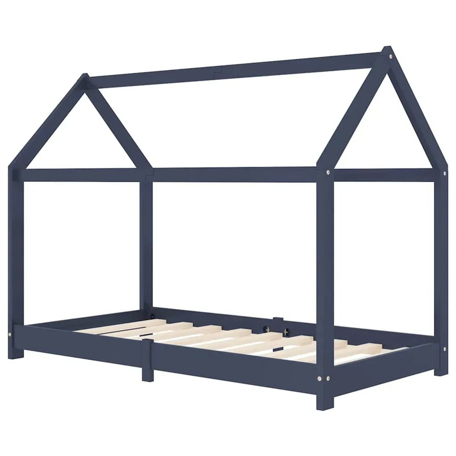 vidaXL Kinder-Bettgestell im Baumhaus-Stil aus Kiefernholz, Grau, B/T: 70 x 140 cm - Bild 2