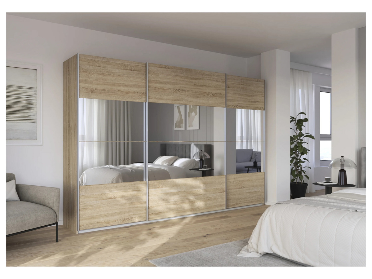 RAUCH Quadra Schwebetürenschrank mit Spiegelelementen in Orange und Eiche, B/H: 315 x 210 cm - Bild 2