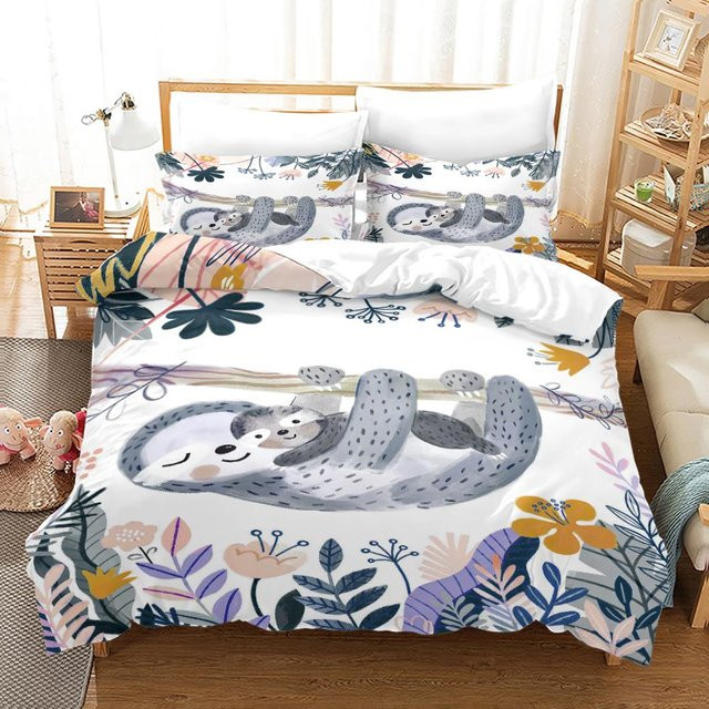 3-teiliges Bettwäscheset Your Warm Home mit DJ Faultier Porträt Motiv, Polyester, Mehrfarbig, B: 135 cm, L: 200 cm - Bild 1