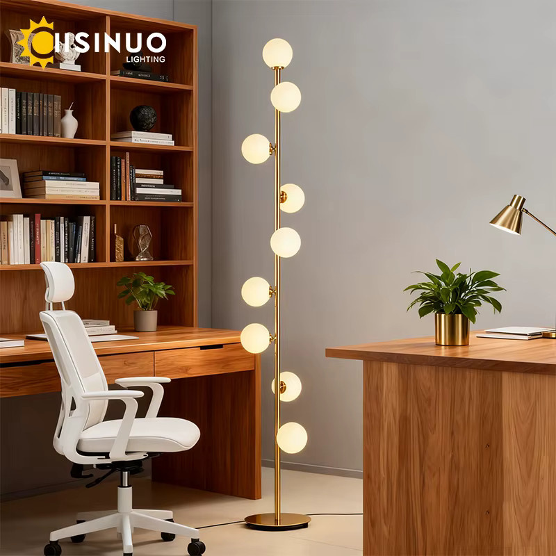 IISINUO Wohnzimmer-Stehlampe mit 9 Glaskugeln in Transparent und Weiß, moderne Bodenleuchte aus Glas und Metall, Höhe: 165 cm - Bild 2