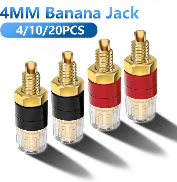4er-Set Gold Überzogene HIFI Lautsprecher Verstärker Binding Posts aus Messing mit Transparentem Gehäuse und Bananenstecker-Buchse - Bild 1