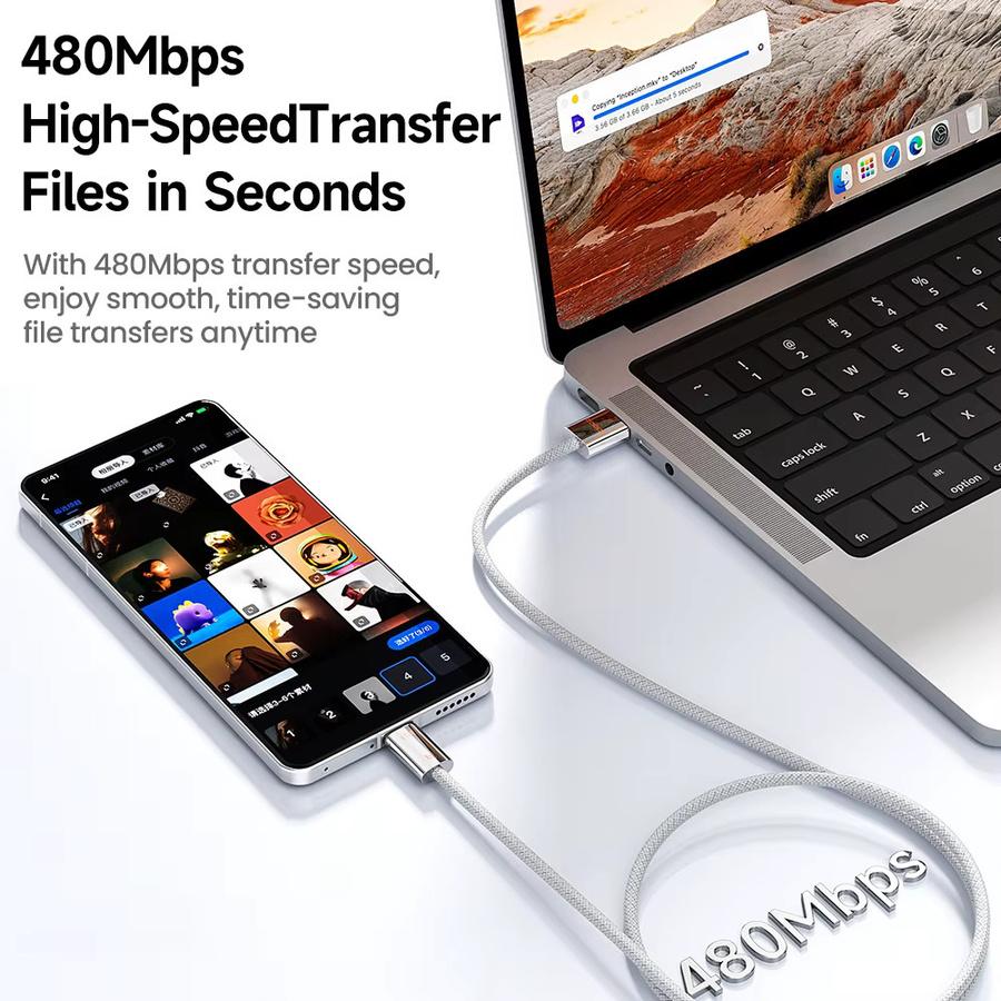 Toocki USB-A auf USB-C Kabel mit 100 W Schnellladefunktion QC3.0 und 480 Mbit/s Datenübertragungsrate aus Zinklegierung und geflochtenem Material - Bild 5