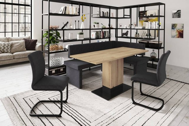 Essgruppe Hela in Eiche und Anthrazit mit Vintage-Design, B/H/T: 180 x 76 x 80 cm - Bild 1
