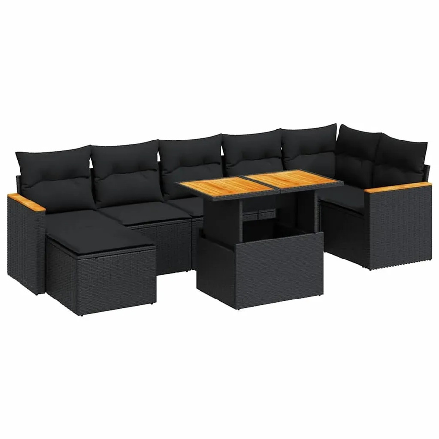 vidaXL 8-teilige Garten-Sofagarnitur aus Poly-Rattan und Akazienholz in Schwarz mit Kissen - Bild 2