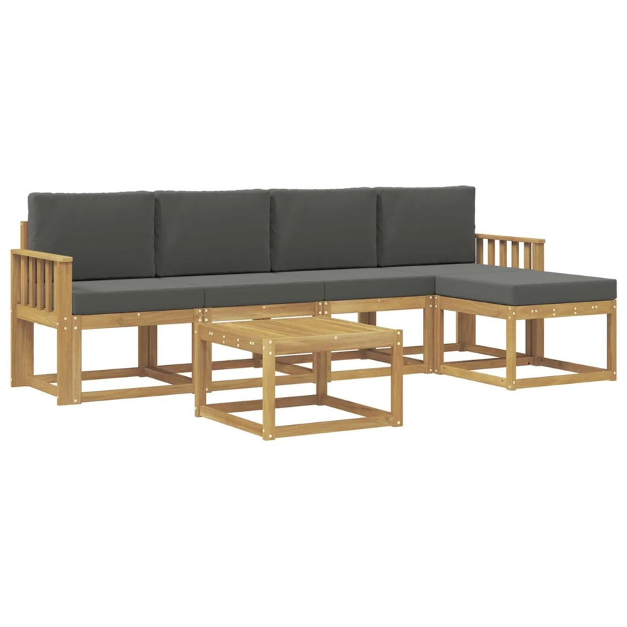 vidaXL 6-tlg. Outdoor-Sofagarnitur L-Form aus Akazienholz mit Kissen in Weiß und Anthrazit - Bild 2