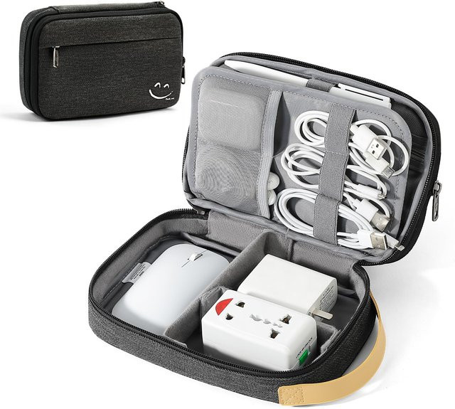 Kabel-Organizer Reiseetui für Ladegeräte, Telefon und USB-Zubehör, Schwarz - Bild 1