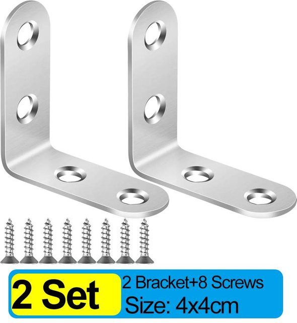 Binchi Outdoor Product Möbelwinkel aus Edelstahl in Silber, L-förmige 90 Grad Winkelhalterung inklusive Schrauben für Schrank und Schuhschrank - Bild 1