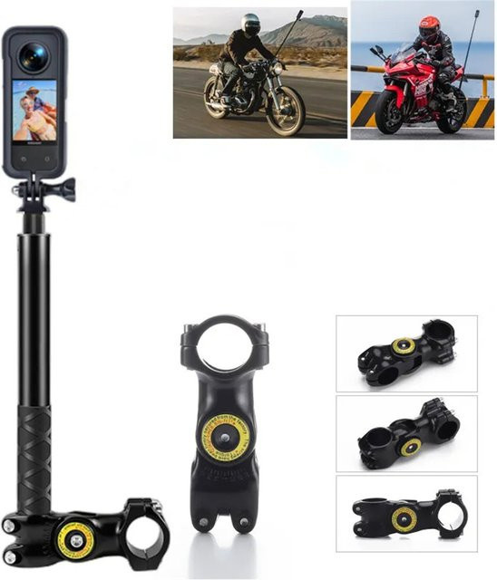 Insta360 Lenkerhalterung und unsichtbares Einbeinstativ in Schwarz für Insta360 X3, One X2 und GoPro Action Cameras zur Montage am Motorrad oder Fahrrad - Bild 1