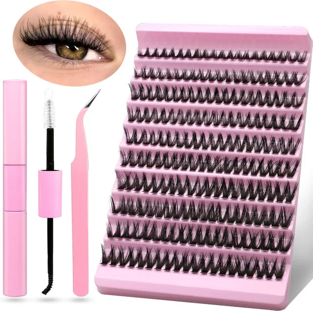 Veltrinay Lashes Cluster DIY Wimpernverlängerungsset, D Curl, Natürlich - Bild 1