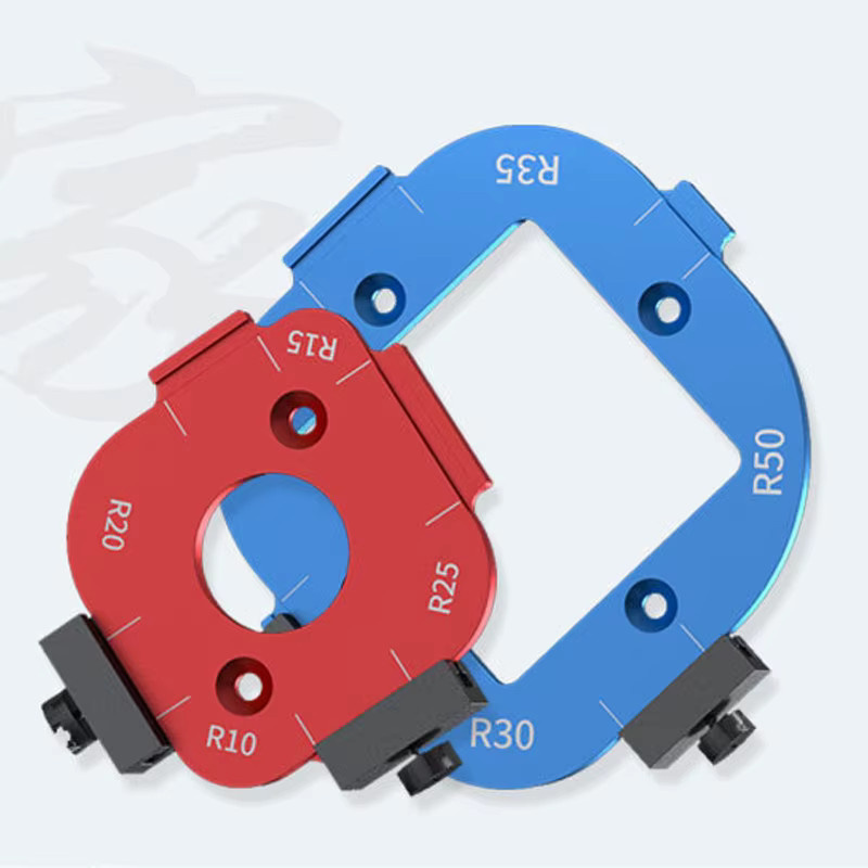 YOMO Aluminium Eckradius-Schablonen-Set in Silber als Frästisch-Vorrichtung für die Holzbearbeitung mit abnehmbarem Clip, Größen R10-R50 - Bild 1