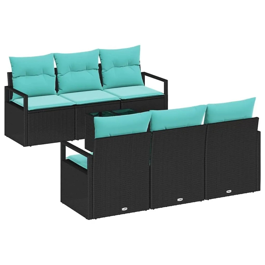 vidaXL 7-teiliges Lounge-Sofa Set aus Poly Rattan mit Kissen in Schwarz und Türkis - Bild 2