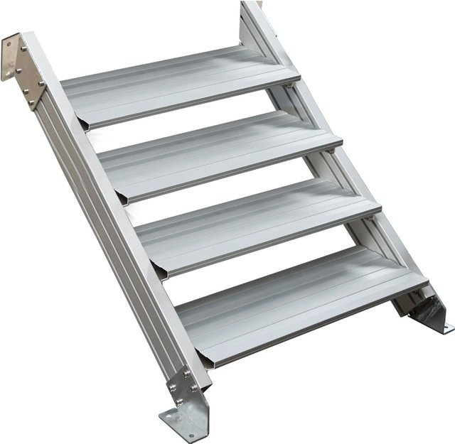 Treba Außentreppe Alaska 3 aus Aluminium in Silber mit 4 Profilstufen, Breite: 80 cm, Tiefe: 28 cm - Bild 1