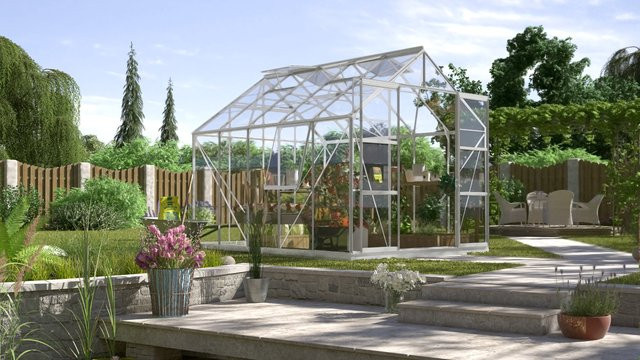 Vitavia Gewächshaus Jupiter 8300 aus Aluminium Eloxiert in Silber mit ESG-Sicherheitsglas und Doppelschiebetür, 8,3 m² - Bild 1