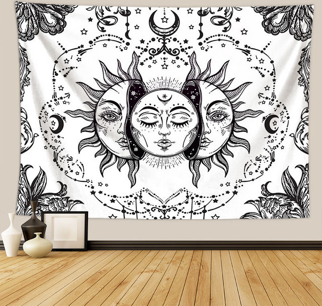 VIKAMA Wandteppich mit Sternenhimmel und Galaxienmuster im Boho-Stil als dekorativer Wandbehang - Bild 1