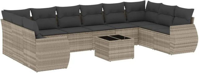 vidaXL 11-tlg. Garten-Sofagarnitur aus Polyrattan mit Kissen in Grau - Bild 1
