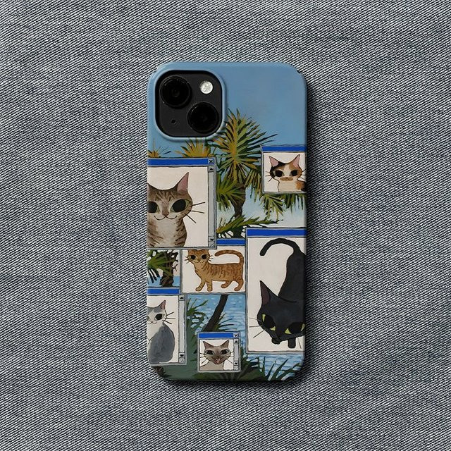 TROPLET Handyhülle mit Collage-Katze und blauem tropischem Hintergrund für iPhone 17 16 15 14 13 12 11 Pro Max Air Plus - Bild 1