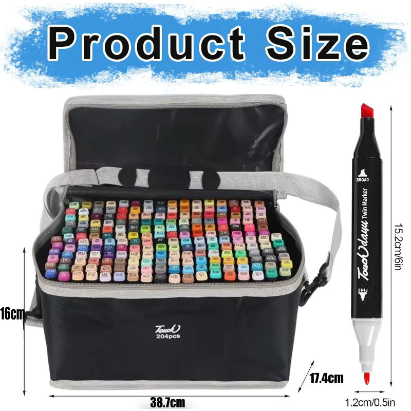 Professionelles 204-Farben-Doppelspitzen-Marker-Set mit Brush-Spitze für Künstler und Manga-Erstellung in Multicolour inklusive Tragetasche - Bild 6