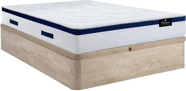Vente-unique Marquis Bettgestell aus Massivholz mit Matratze, Lattenrost und Bettkasten in Naturfarben Hell und Beige, B/T/H: 160 x 200 x 300 cm - Bild 1