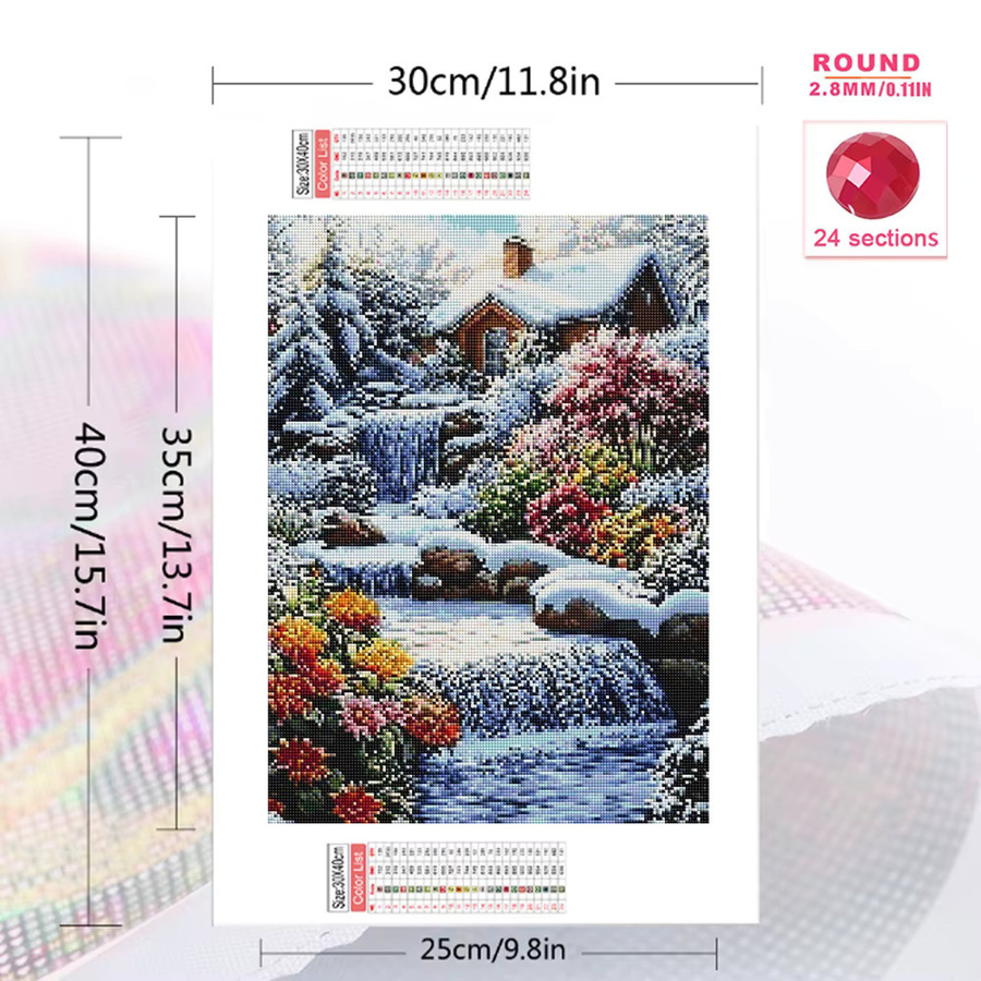 Momoart 5D DIY Diamantmalerei Landschaft Winter mit Fluss als Acryl Mosaik Bastelset in Mehrfarbig - Bild 2