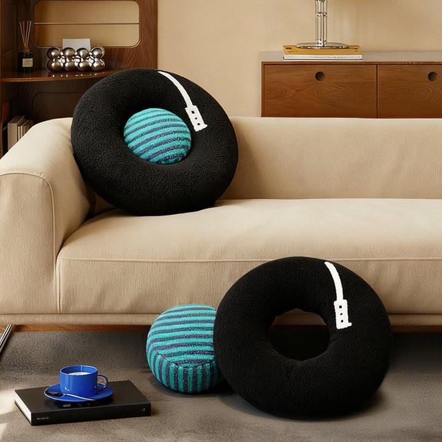 DOYOUDO Schallplatte Kissen Retro Design in Schwarz aus weichem Plüsch als dekoratives Wurfkissen - Bild 1