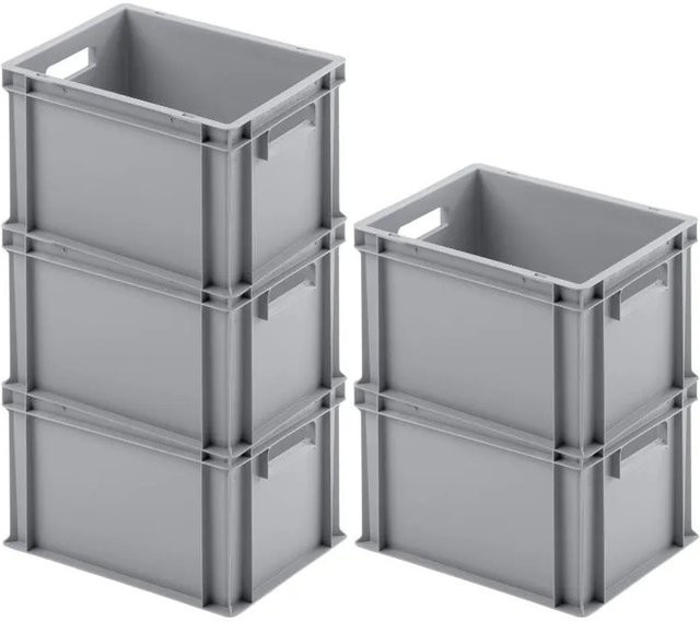 PROREGAL SparSet 5 Euroboxen mit offenem Griff, Grau, H x B x T: 23,5 x 30 x 40 cm, 22 Liter - Bild 1