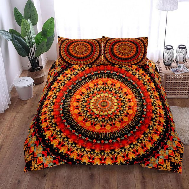 Bettwäsche Set Binchi Outdoor Product Vintage Jade Mandala in Grün und Orange, Microfaser Boho Design, B/H: 135 x 200 cm - Bild 1