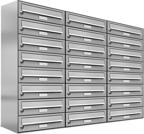 AL Briefkasten für 24 Parteien, Aufputzmontage, silberfarben, B/H/T: 153,165 x 92,0 x 27,5 cm - Bild 1