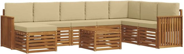 vidaXL Sofagarnitur 9-teilig aus Massivholz Akazie in Natur und Beige mit Polsterung und Kissen - Bild 1