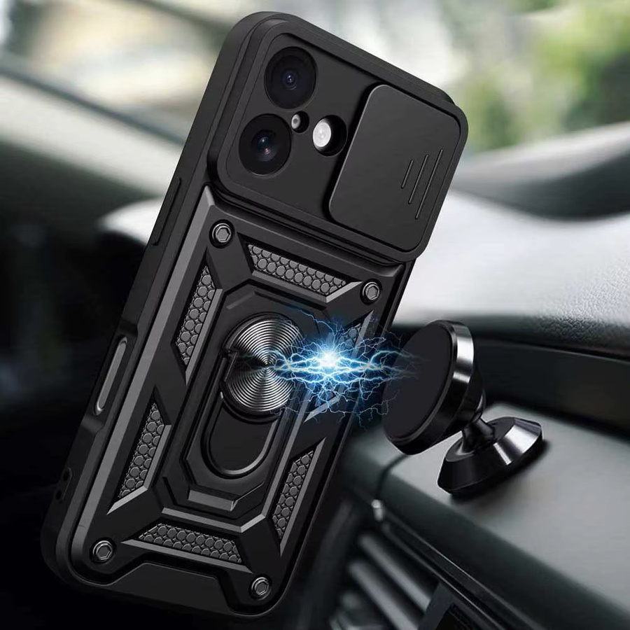 Stoßfeste Rüstungshülle mit Autohalterung und Kameraobjektivschutz für iPhone 17 5G in Schwarz von CYYWN - Bild 4