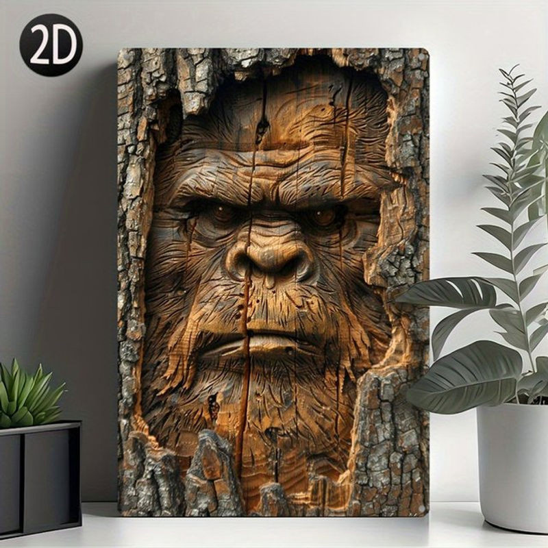 HELLOYOUNG Bigfoot Wandschild aus Metall in Braun, Rechteckiges Wandbild im Querformat, B: 30 cm, H: 20 cm - Bild 1