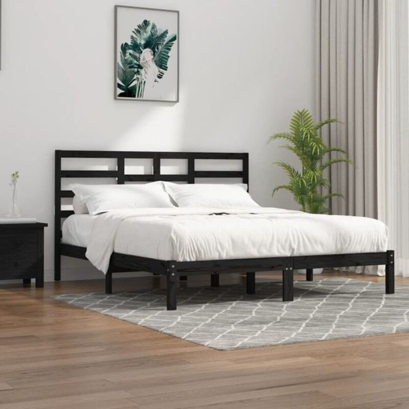 Modernes Massivholzbett aus Kiefer von Vidaxl in Schwarz, B/T: 200 x 200 cm - Bild 1