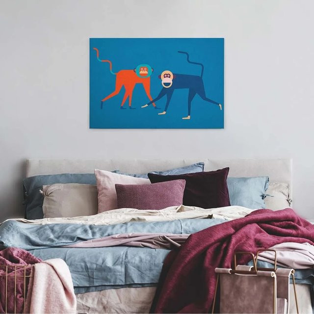 Bricoflor Leinwandbild Affen in Blau und Orange im modernen Grafik-Stil - Bild 1