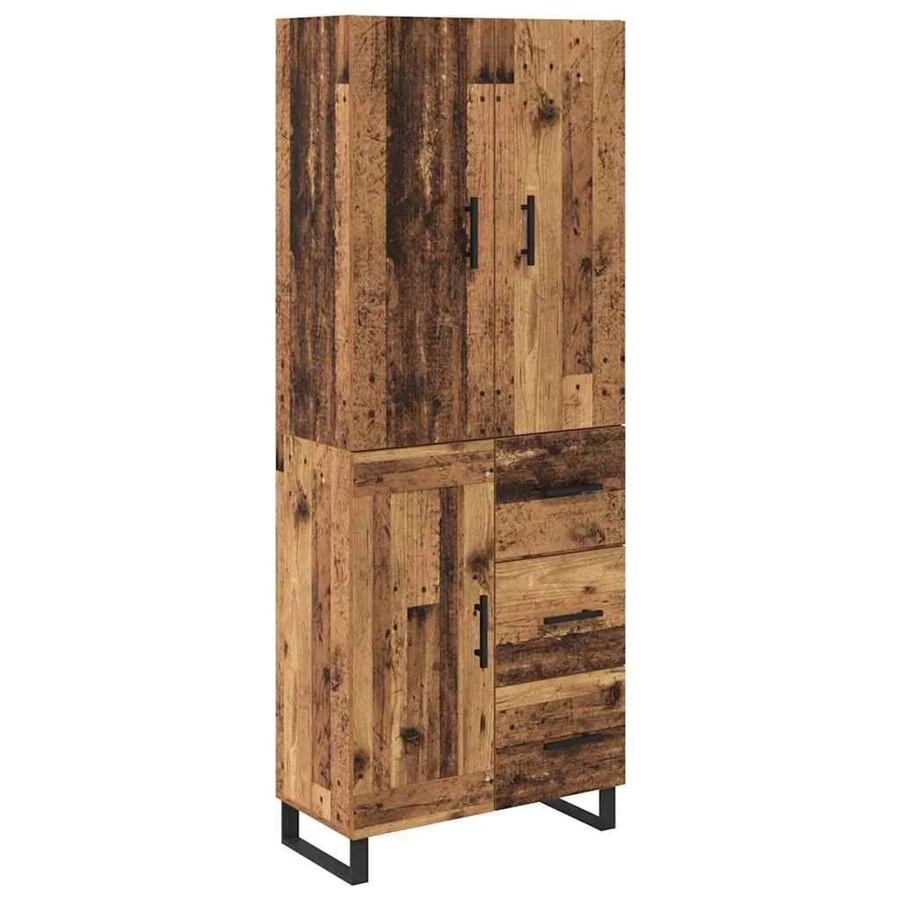 vidaXL Highboard 2-teilig in Altholz-Optik mit Glasfront, Schubladen und Regalfächern, Braun, B/T/H: 69,5 x 34,0 x 180,0 cm - Bild 2