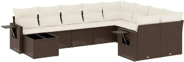 vidaXL 10-tlg. Garten-Sofagarnitur aus Polyrattan in Braun mit L-Form und Kissen - Bild 1