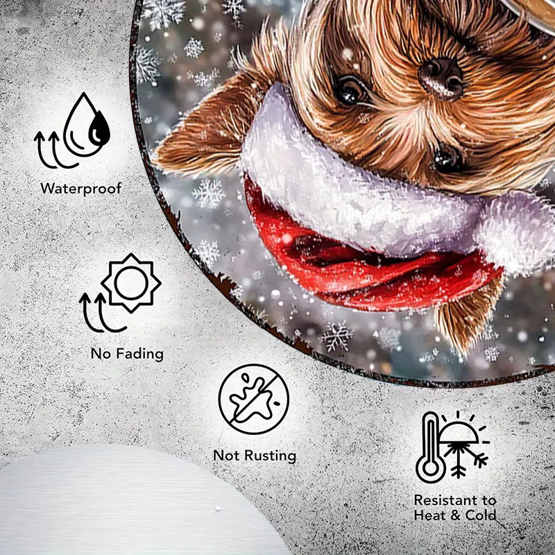 Rundes Aluminiumschild Potdemiel mit Seidigem Terrier in Weihnachtsmütze, Mehrfarbig, Durchmesser: 20 cm - Bild 4