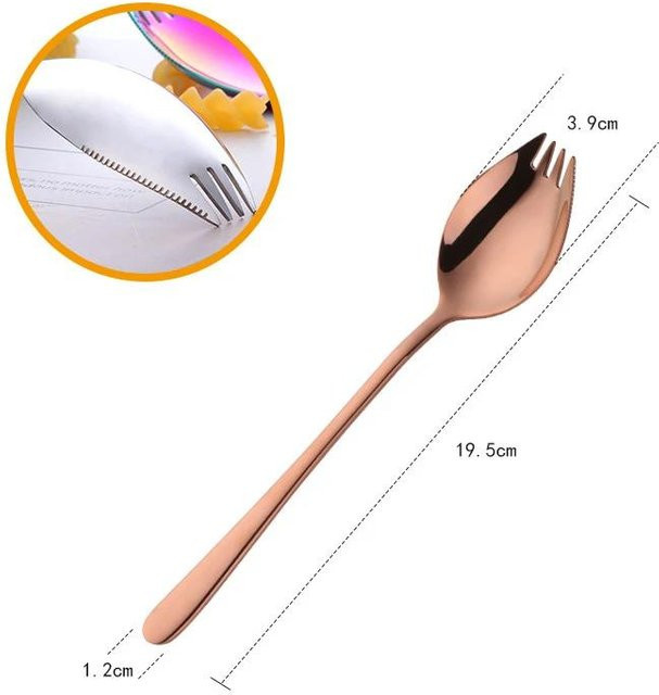 Yiran Furniture 3 in 1 Sporks aus Edelstahl in Gold für Nudeln, Salat und Obst - Bild 1