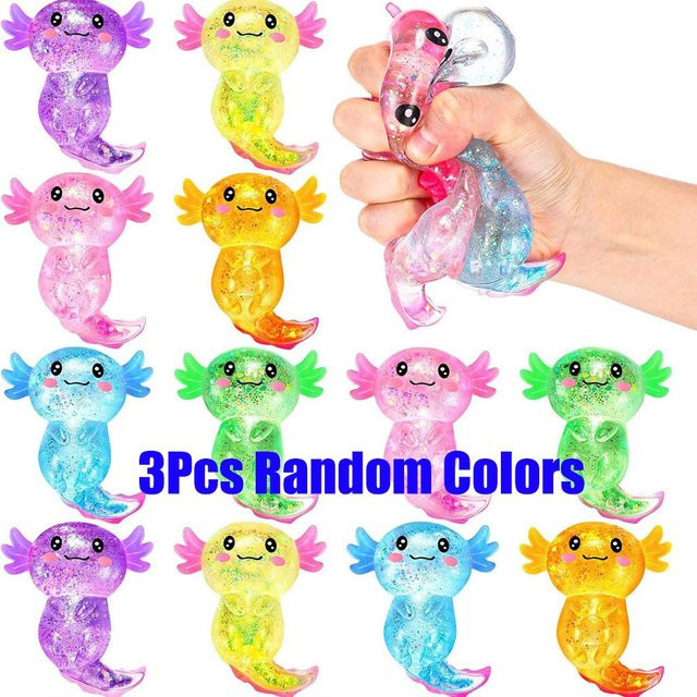 3 Stück Glitzer Axolotl Squishy, Fidget Ball, Stressabbau Spielzeug - Bild 1