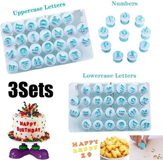 Weihexin Alphabet und Zahlen Ausstechformen Set aus Kunststoff für Kekse und Kuchen, 3 Sets (A+B+C), Blau - Bild 1