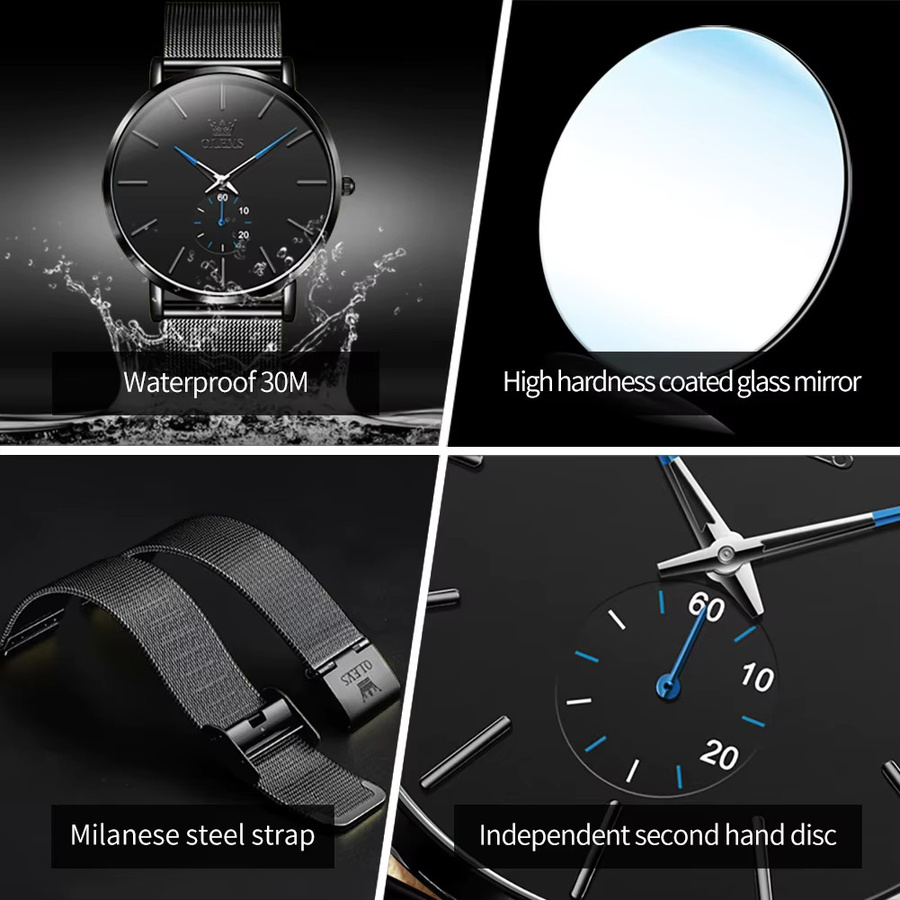 OLEVS Armbanduhr Chronograph, Quarz, Edelstahl, Schwarz, Herren - Bild 6