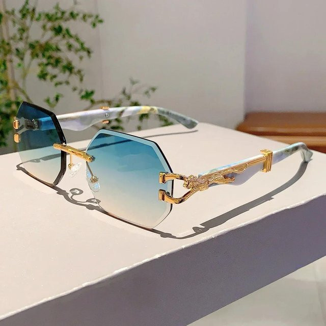NAPAGE Global Glasses Sonnenbrille, randlos, hexagonal, grau, Damen - Bild 1
