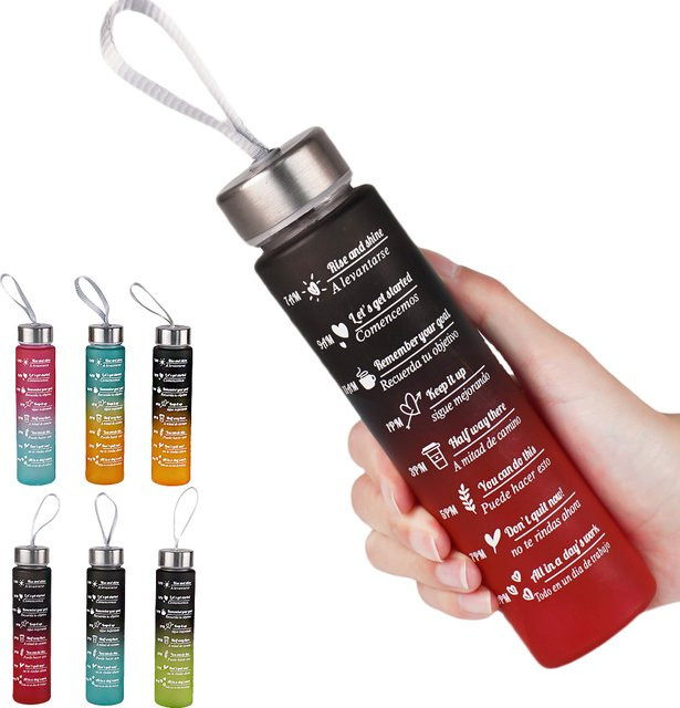 WIFEFUN Wasserflasche mit Zeitmarkierung, BPA-frei und auslaufsicher, 300 ml, Farben: Blau, Gelb, Mehrfarbig - Bild 1